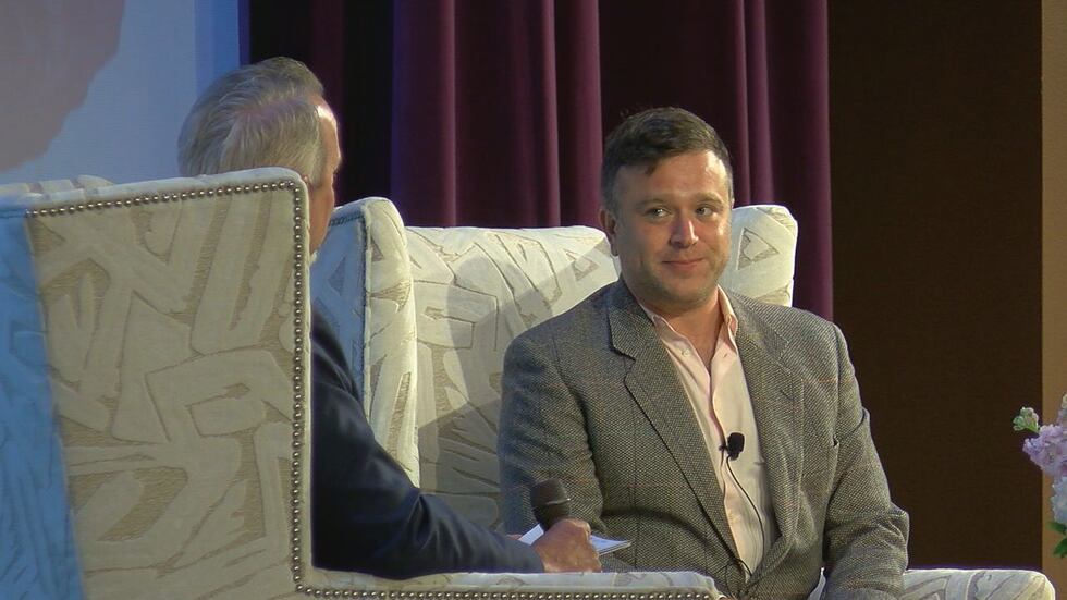 Zak Williams and moderator Smith County Judge Neal Franklin.