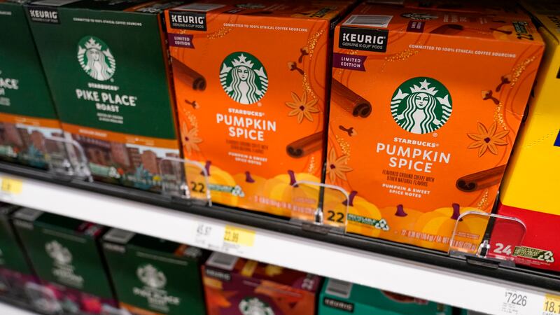 Starbucks' Pumpkin Spice coffee pods are displayed at a Target store, Wednesday, Aug. 23,...