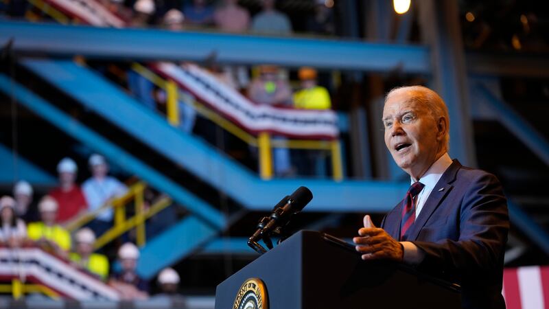 FILE - President Joe Biden speaks at a shipyard in Philadelphia, Thursday, July 20, 2023. (AP...