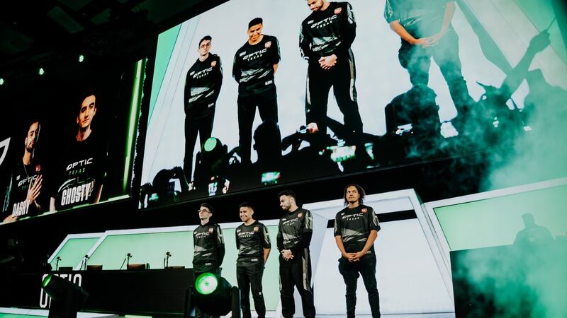 OpTic Texas stands on the CDL Mainstage. Team members from left to right are Daniel 'Ghosty'...