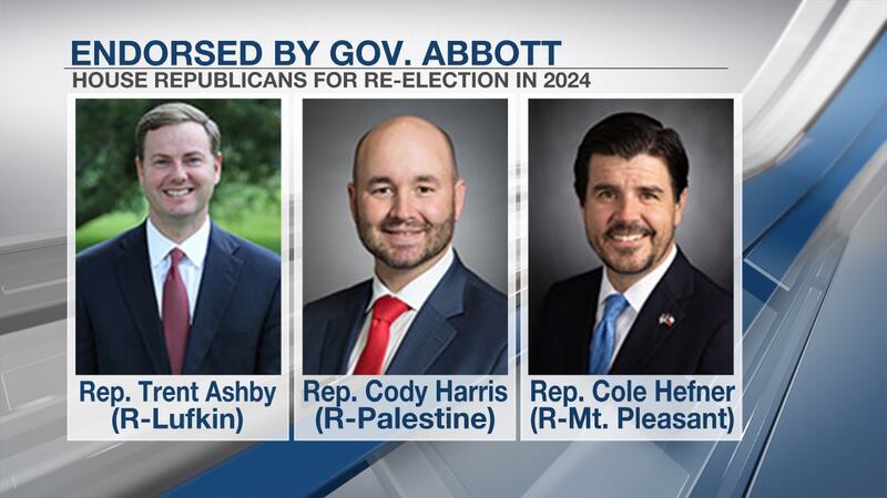 Gov. Greg Abbott endorsed three East Texans for re-election.